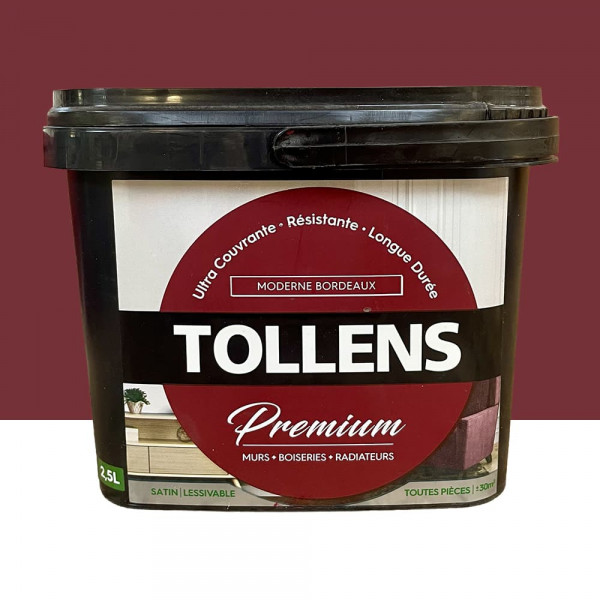 Peinture murs, boiseries et radiateurs TOLLENS Premium Moderne Bordeaux satin - 2,5L