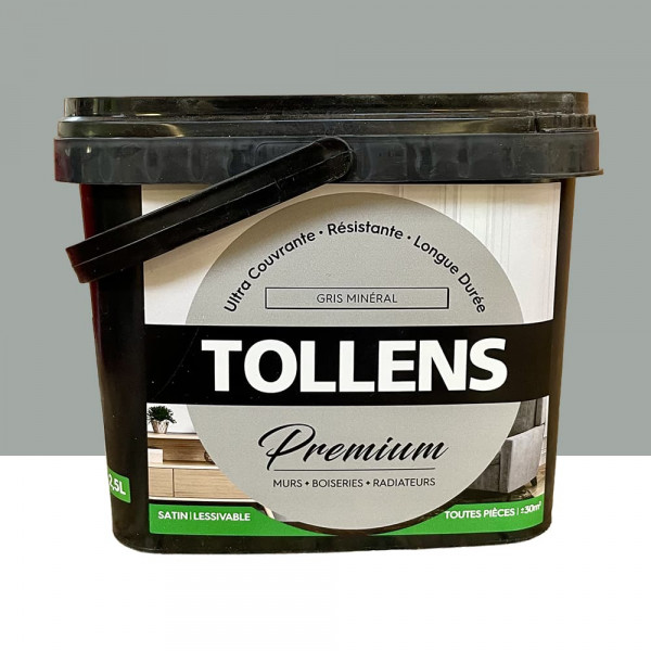 Peinture murs, boiseries et radiateurs TOLLENS Premium Gris minéral satin - 2,5L