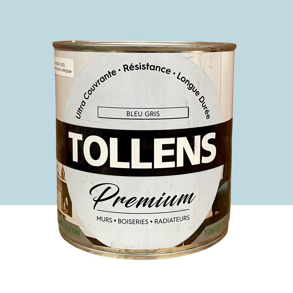 Peinture murs, boiseries et radiateurs TOLLENS Premium Bleu gris satin - 0,75L