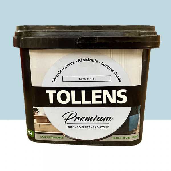 Peinture murs, boiseries et radiateurs TOLLENS Premium Bleu gris satin - 2,5L