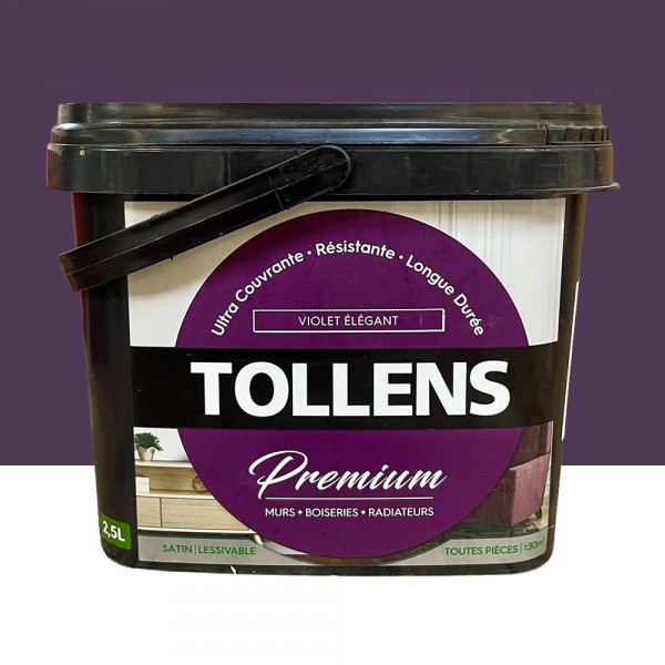 Peinture murs, boiseries et radiateurs TOLLENS Premium Violet élégant satin - 2,5L