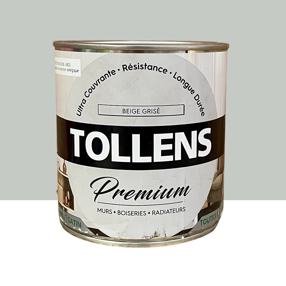 Peinture murs, boiseries et radiateurs TOLLENS Premium Beige grisé satin - 0,75L