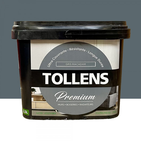 Peinture murs, boiseries et radiateurs TOLLENS Premium Gris macadam satin - 2,5L