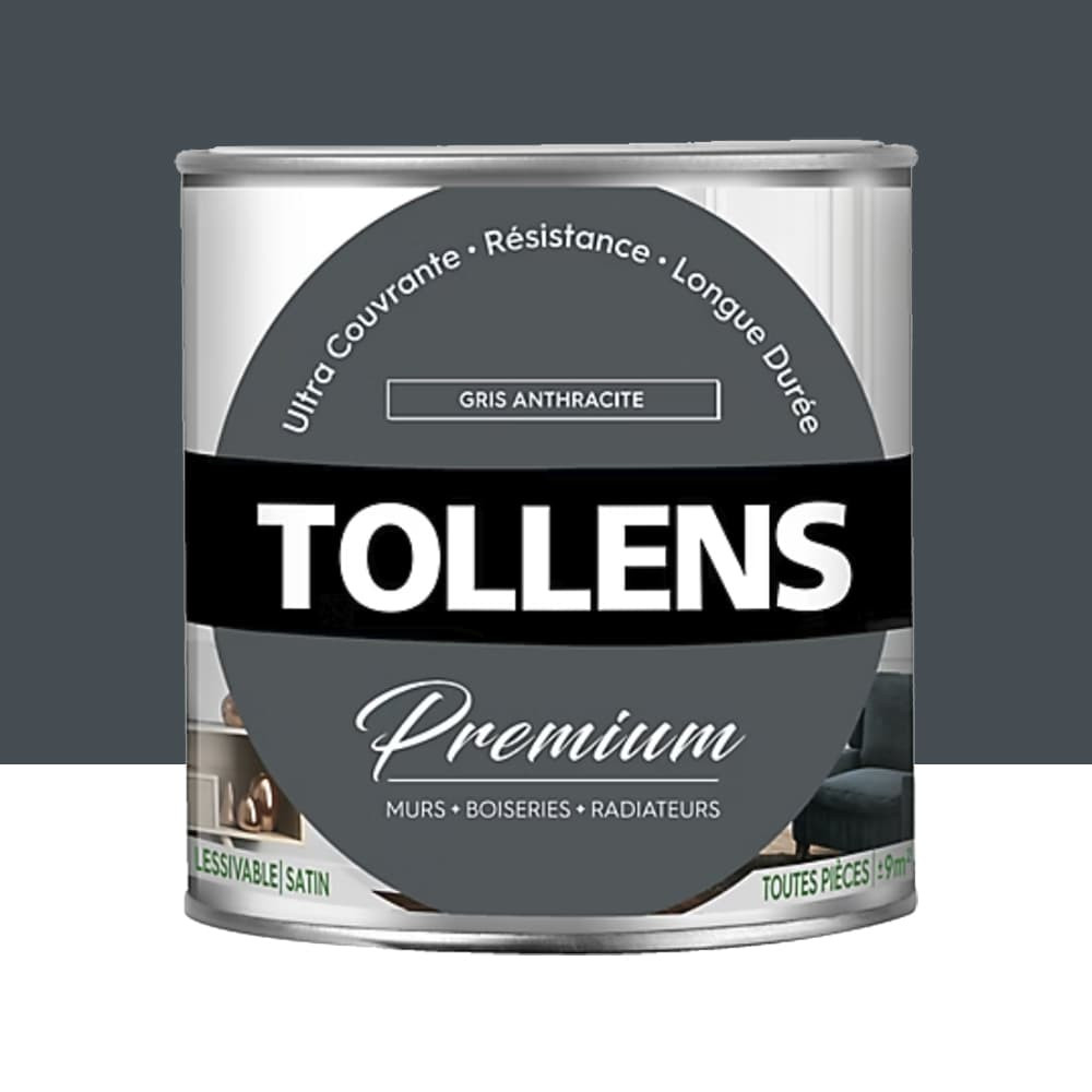 Peinture murs, boiseries et radiateurs TOLLENS Premium Gris anthracite satin - 0,75L