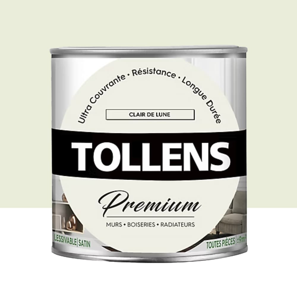 Peinture murs, boiseries et radiateurs TOLLENS Premium Clair de lune satin - 0,75L