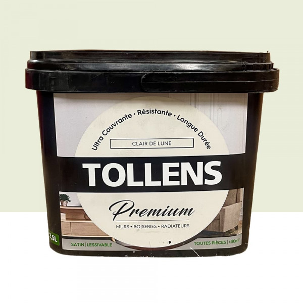 Peinture murs, boiseries et radiateurs TOLLENS Premium Clair de lune satin - 2,5L