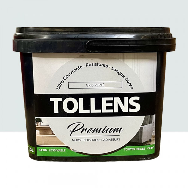 Peinture murs, boiseries et radiateurs TOLLENS Premium Gris perlé satin - 2,5L