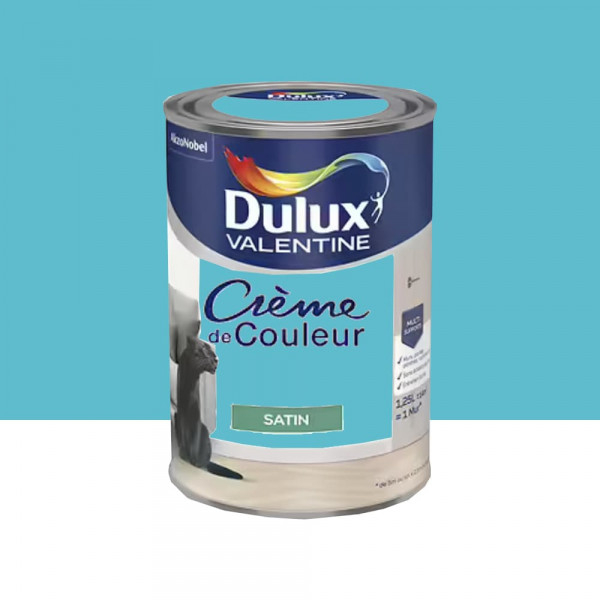 Peinture multi-supports Dulux Valentine Crème de Couleur Satin Bleu Caraïbes - 1,25L