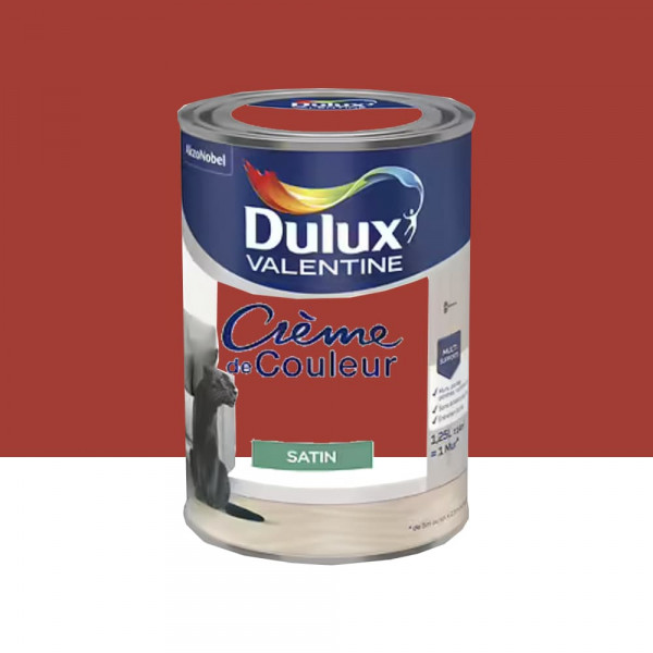 Peinture multi-supports Dulux Valentine Crème de Couleur Satin Rouge Madras - 1,25L