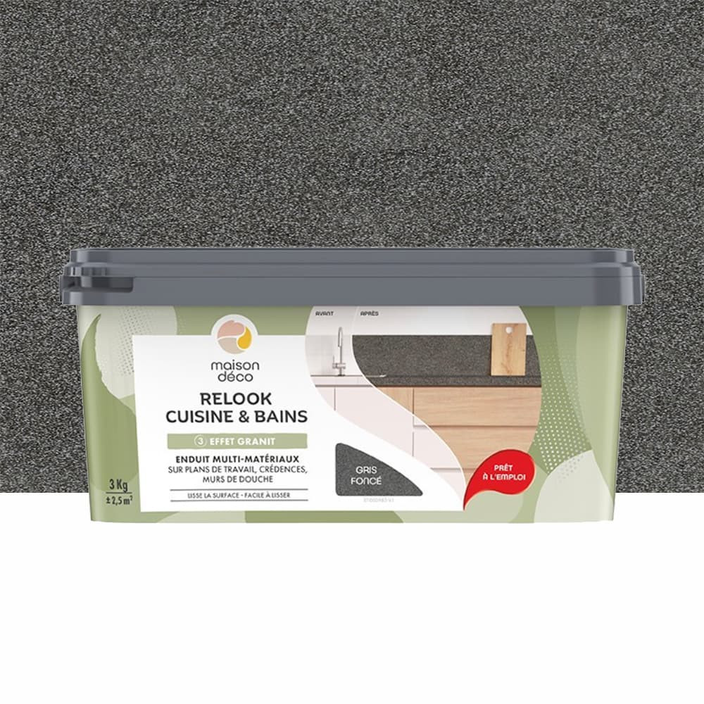 Enduit Maison Déco Relook Cuisine & Bains Effet Granit Gris foncé - 3kgs