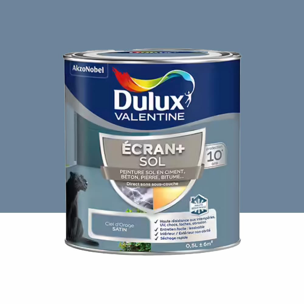 Peinture DULUX VALENTINE Ecran+ Sol Ciel d'orage Satin - 0,5L