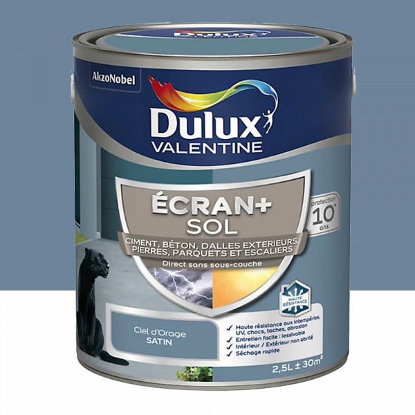 Peinture DULUX VALENTINE Ecran+ Sol Ciel d'orage Satin - 2,5L