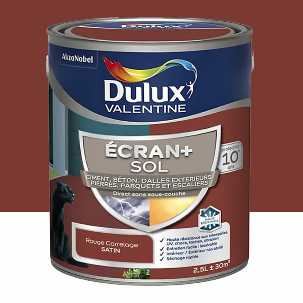 Peinture DULUX VALENTINE Ecran+ Sol Rouge carrelage Satin - 2,5L