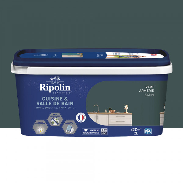 Peinture intérieure acrylique RIPOLIN Cuisine & Salle de bain Vert armerie - 2L