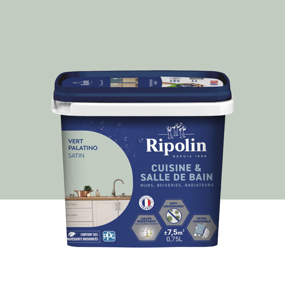 Peinture intérieure acrylique RIPOLIN Cuisine & Salle de bain Vert palatino - 0,75L