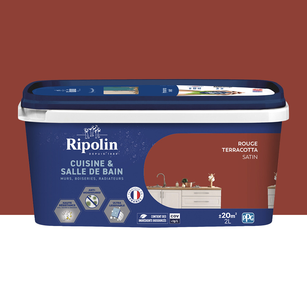Peinture intérieure acrylique RIPOLIN Cuisine & Salle de bain Rouge terracotta - 2L