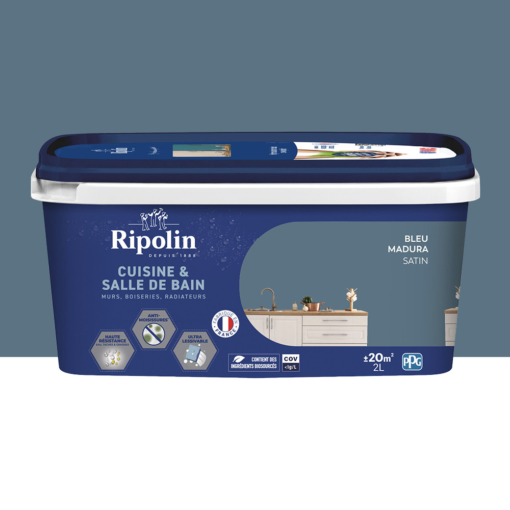 Peinture intérieure acrylique RIPOLIN Cuisine & Salle de bain Bleu madura - 2L