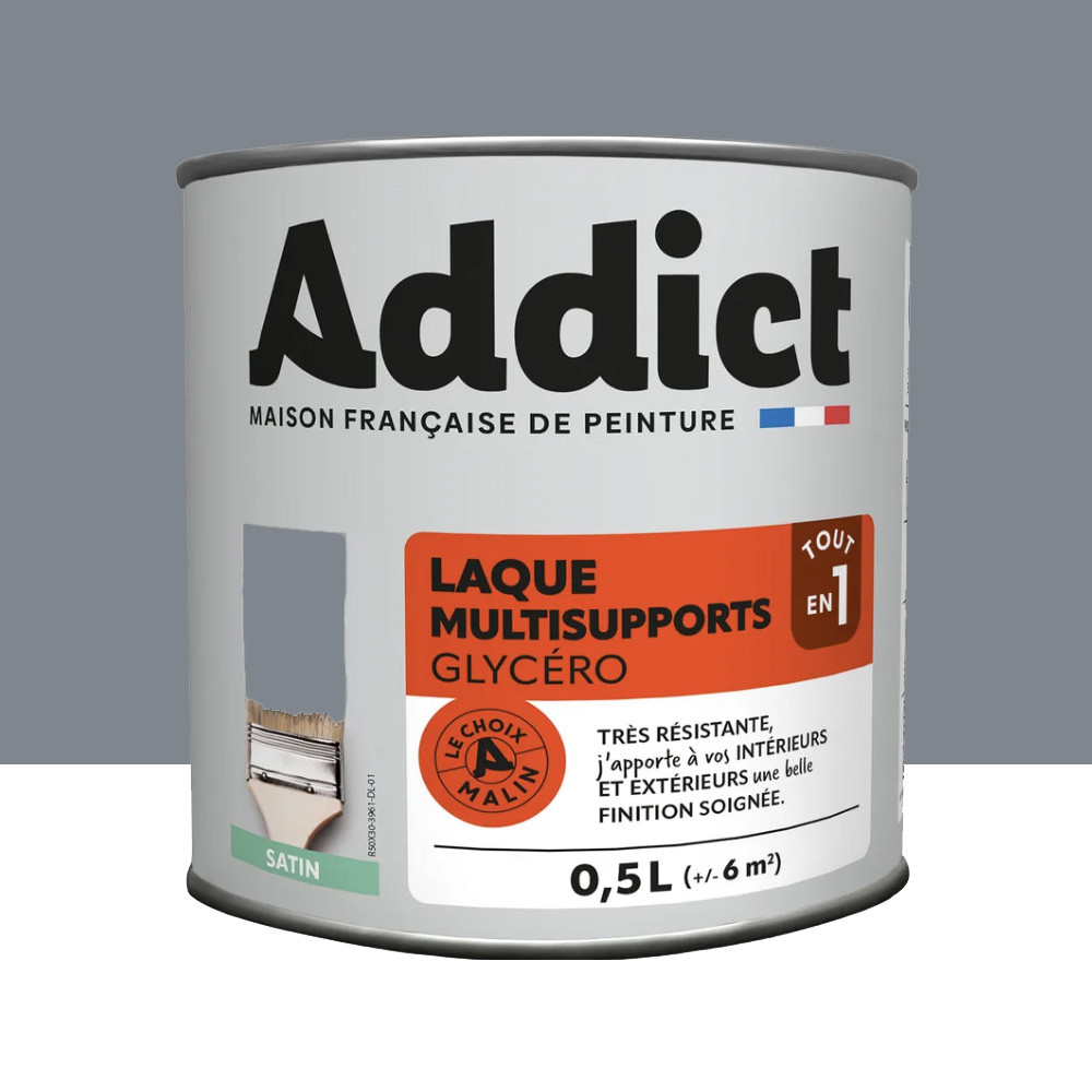 Laque Glycéro Multisupports Addict Gris Argent Satin - 0,5L
