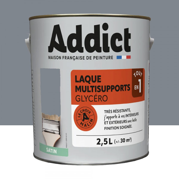 Laque Glycéro Multisupports Addict Gris Argent Satin - 2,5L
