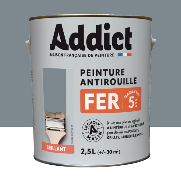 Peinture Fer Antirouille Addict Gris Argent Brillant - 2,5L