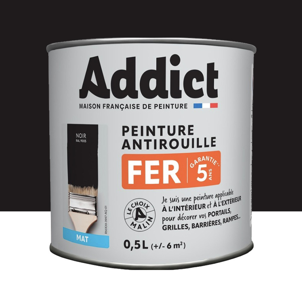 Peinture Fer Antirouille Addict Noir Mat - 0,5L