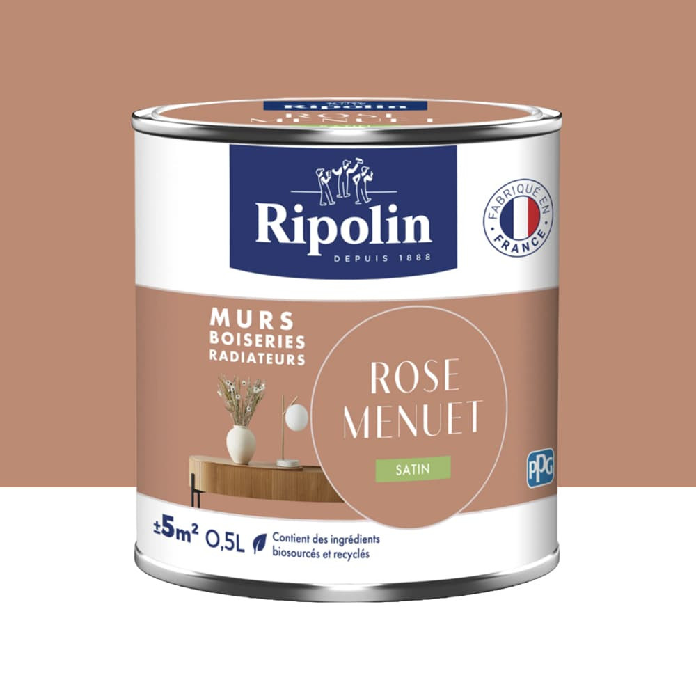 Peinture Murs, Boiseries, Radiateurs RIPOLIN Satin Rose menuet - 0,5L