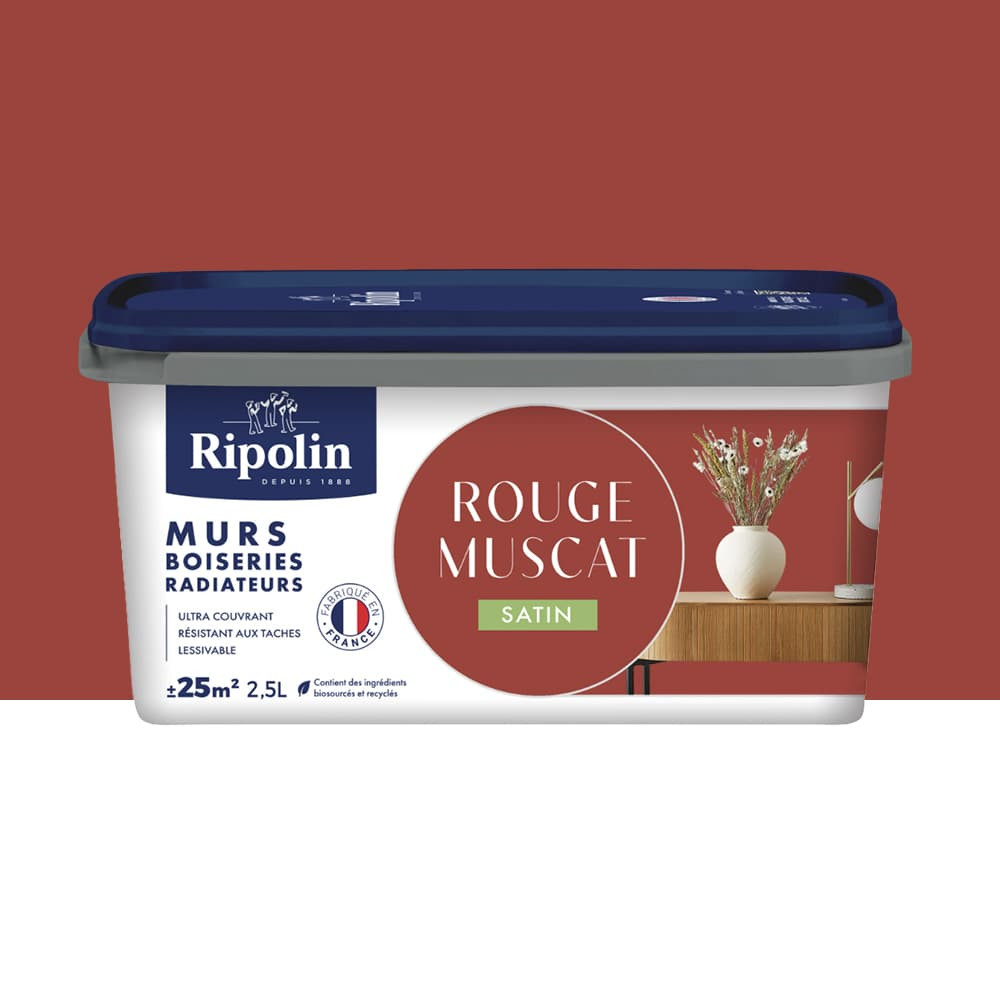 Peinture Murs, Boiseries, Radiateurs RIPOLIN Satin Rouge muscat - 2,5L