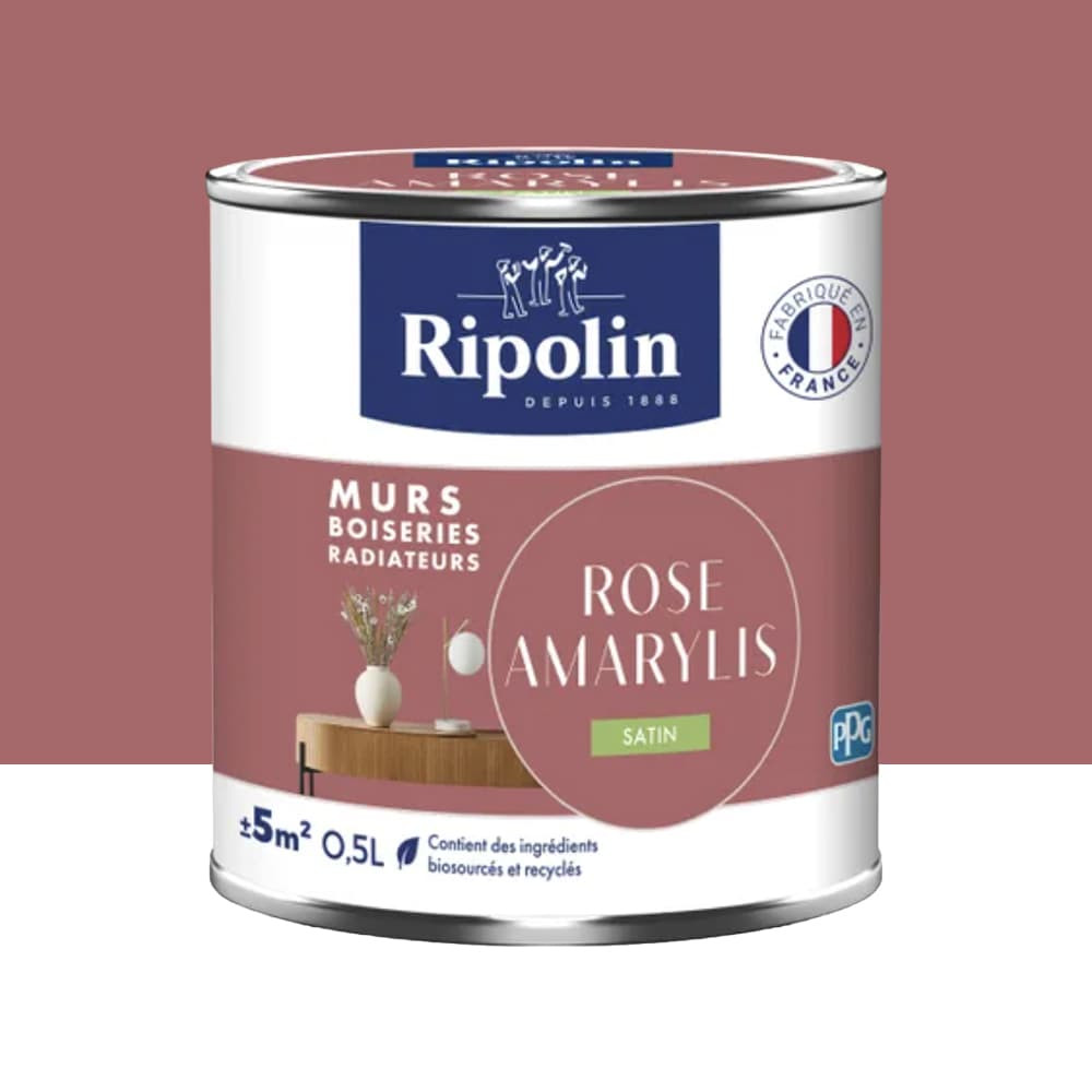 Peinture Murs, Boiseries, Radiateurs RIPOLIN Satin Rose amarylis - 0,5L