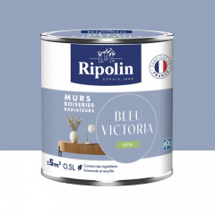 Peinture Murs, Boiseries, Radiateurs RIPOLIN Satin Bleu victoria - 0,5L