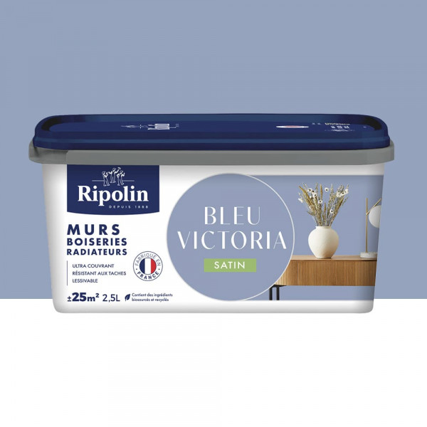 Peinture Murs, Boiseries, Radiateurs RIPOLIN Satin Bleu victoria - 2,5L