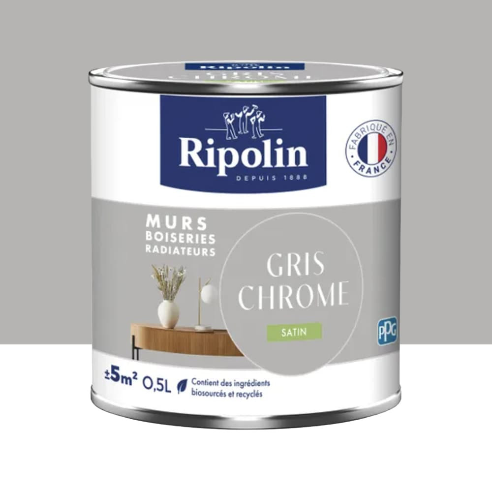 Peinture Murs, Boiseries, Radiateurs RIPOLIN Satin Gris chrome - 0,5L