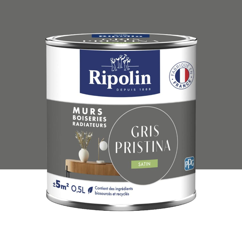 Peinture Murs, Boiseries, Radiateurs RIPOLIN Satin Gris Pristina - 0,5L