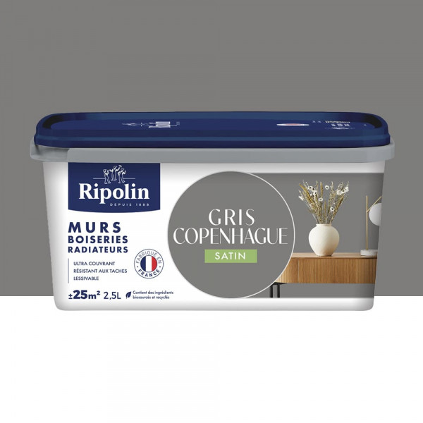 Peinture Murs, Boiseries, Radiateurs RIPOLIN Satin Gris Copenhague - 2,5L