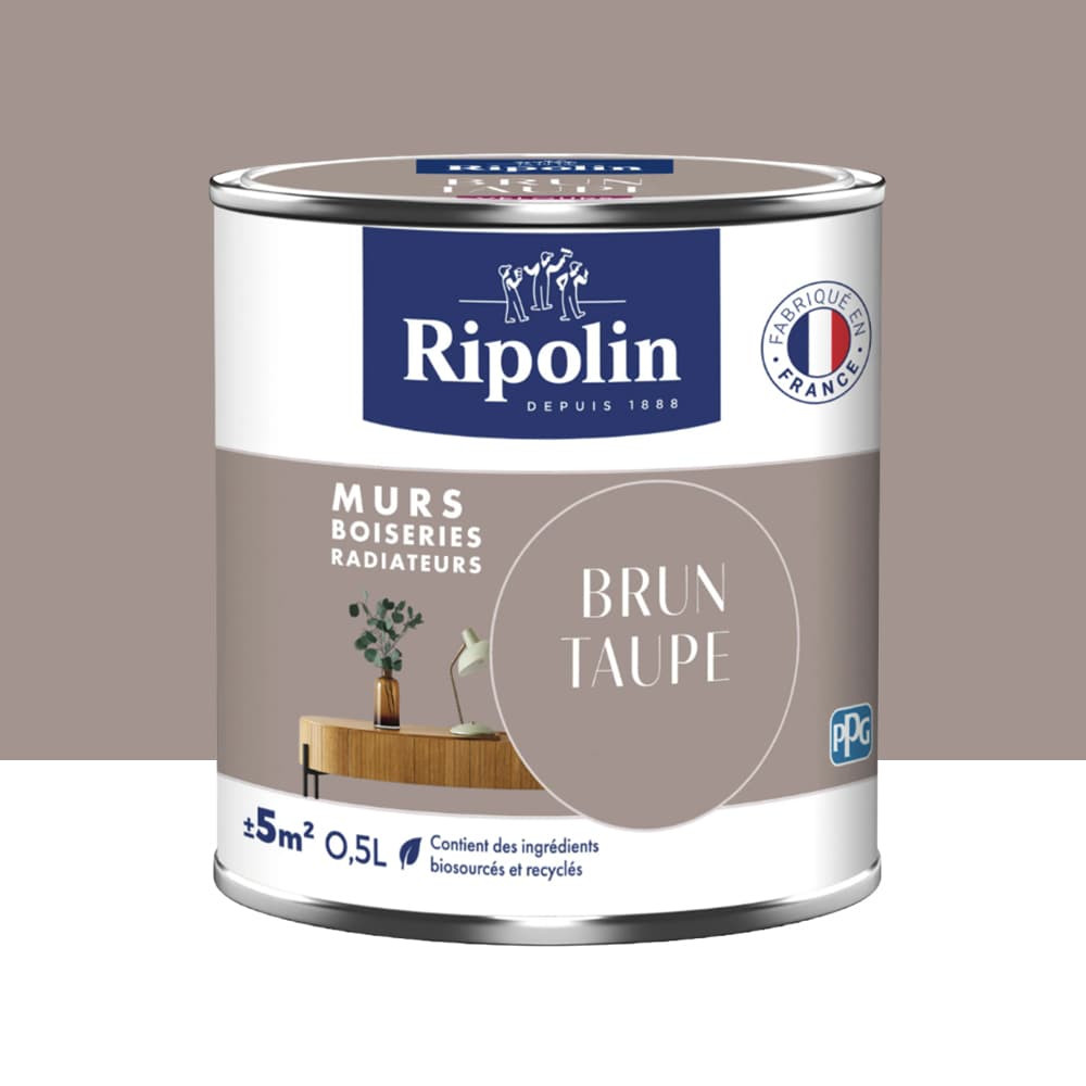 Peinture Murs, Boiseries, Radiateurs RIPOLIN Satin Brun taupe - 0,5L