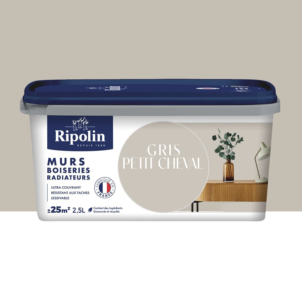 Peinture Murs, Boiseries, Radiateurs RIPOLIN Satin Gris petit cheval - 2,5L
