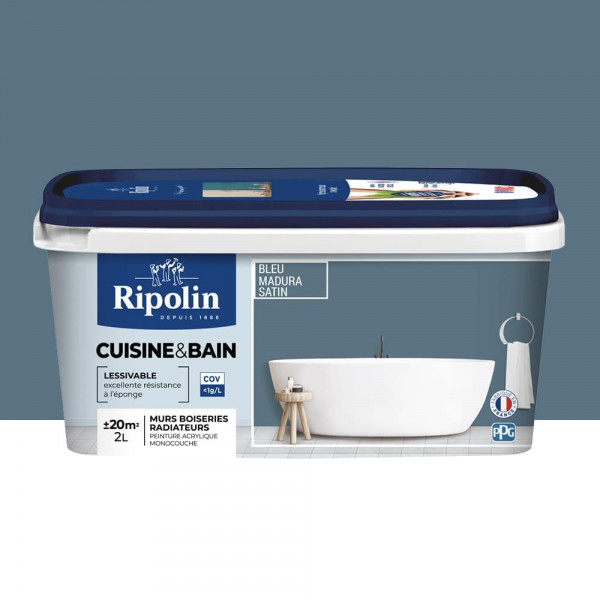 Peinture acrylique Cuisine & Bain RIPOLIN Bleu madura - 2L