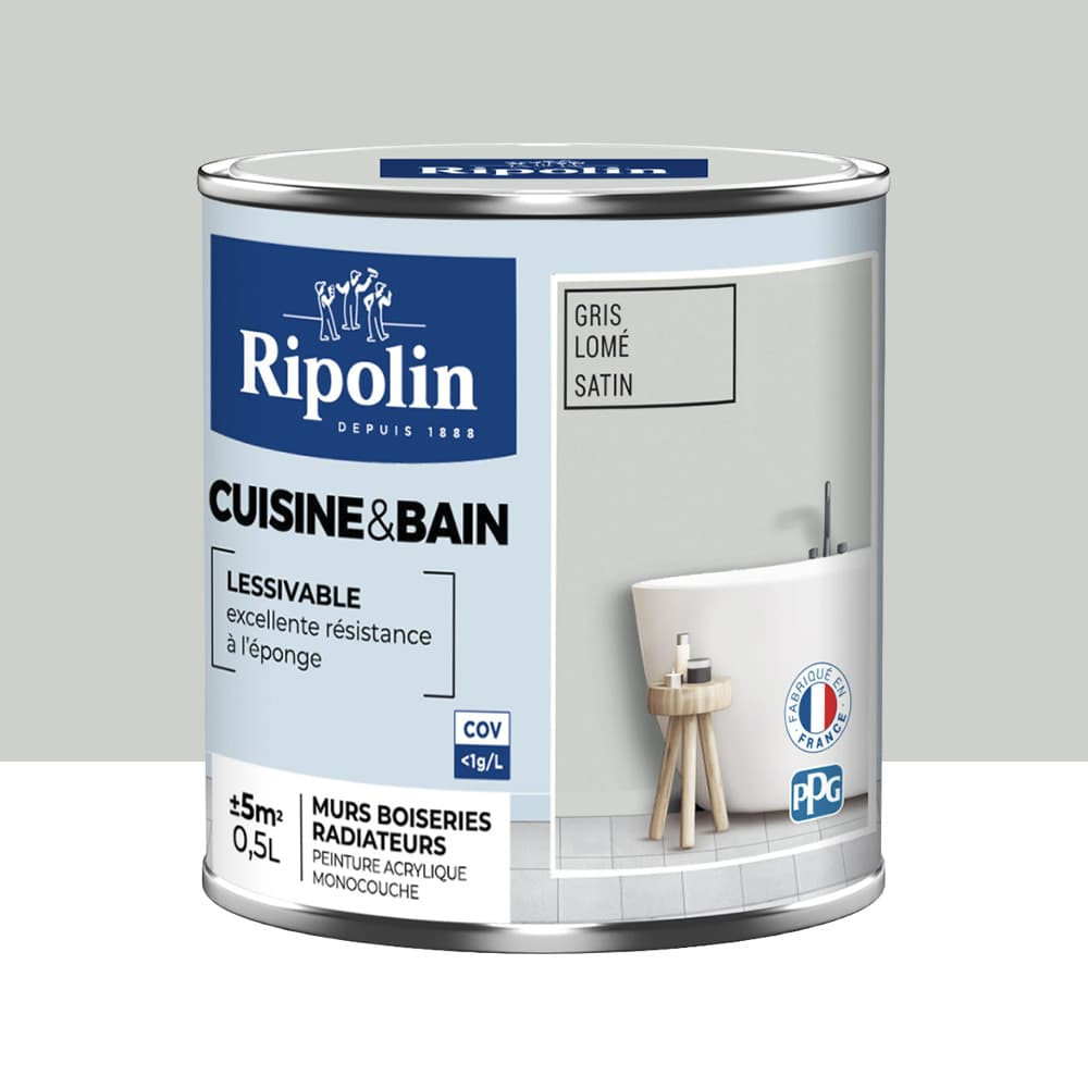 Peinture acrylique Cuisine & Bain RIPOLIN Gris lomé - 0,5L