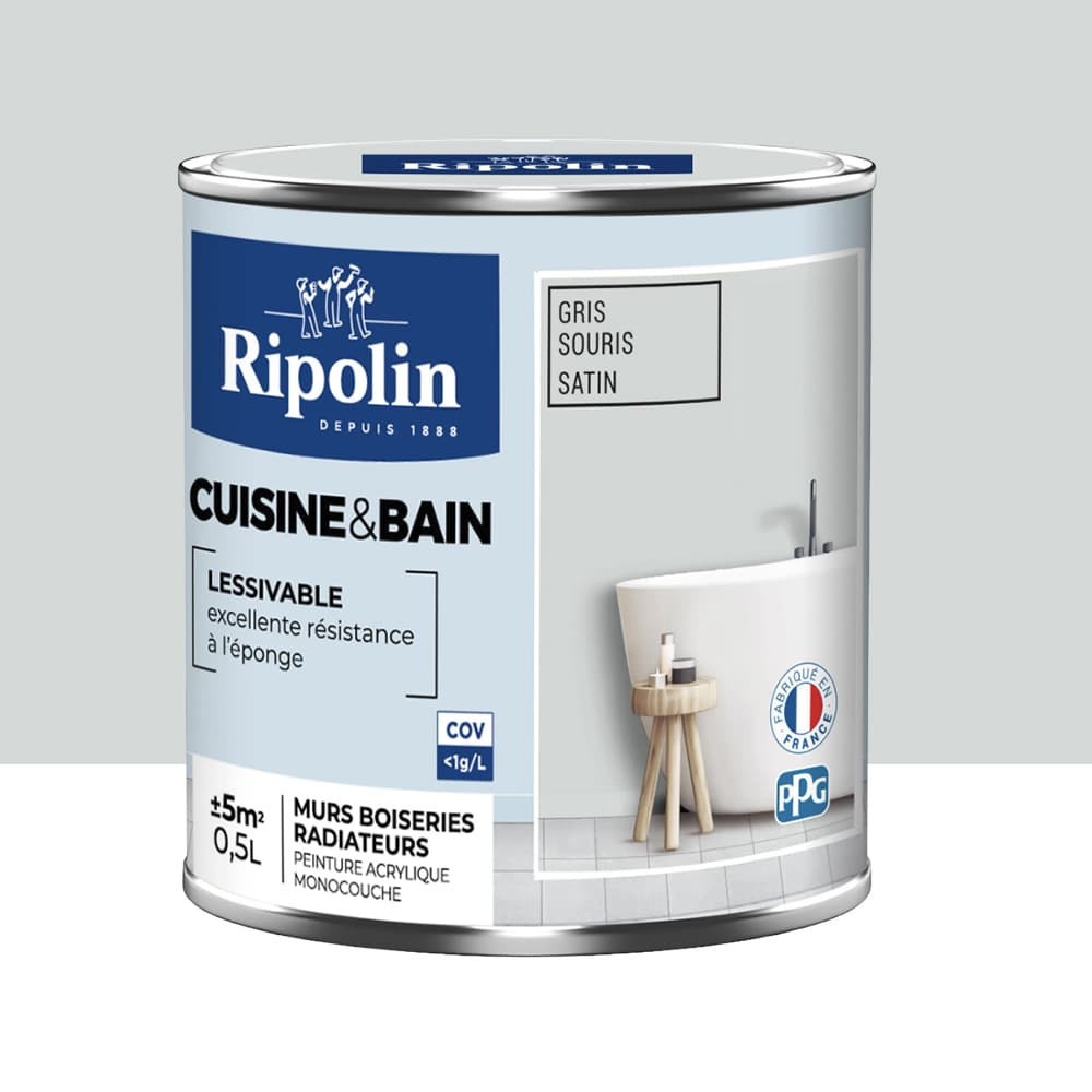 Peinture acrylique Cuisine & Bain RIPOLIN Gris souris - 0,5L