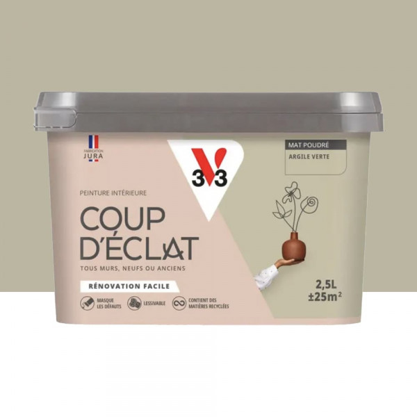 Peinture murs & plafonds V33 Coup d'éclat Argile verte - 2,5L