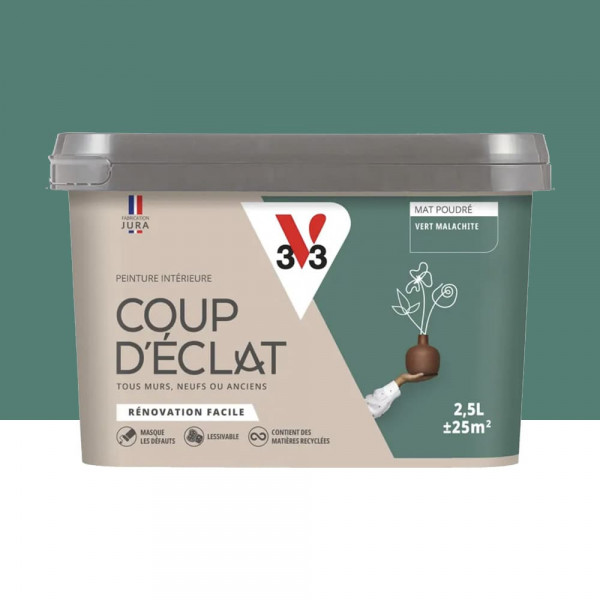 Peinture murs & plafonds V33 Coup d'éclat Vert malachite - 2,5L