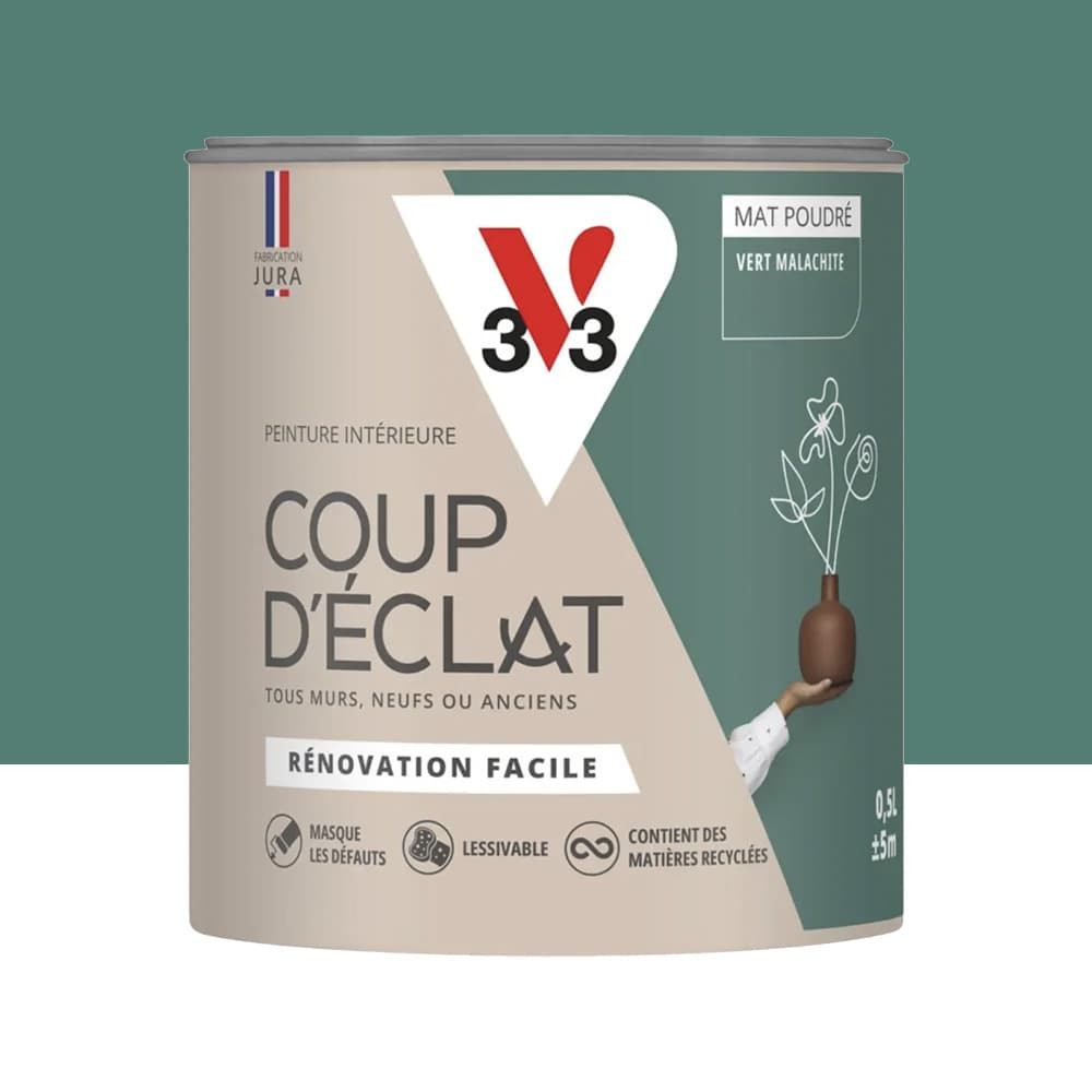 Peinture murs & plafonds V33 Coup d'éclat Vert malachite - 0,5L